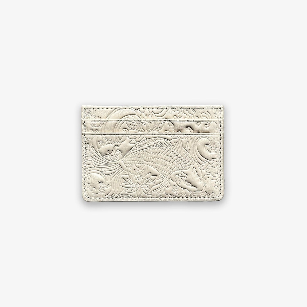 Izuki Studios Koi Fish Card Holder Wallet Cream Embossed Leather